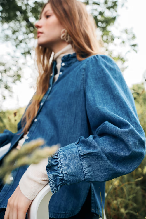 Ruffled Denim Shirt